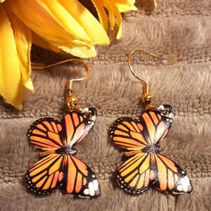 Hand Crafted Monarch Butterfly Earrings Orange Yellow Black